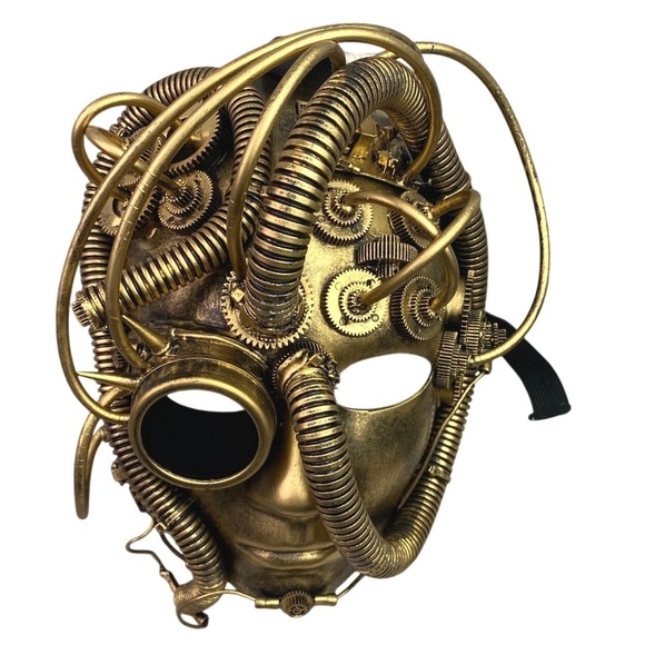 Steampunk Mask Gold Goggles Gears Costume Masquerade‎ Cosplay Full Face - Picture 4 of 10